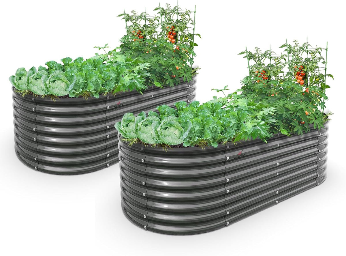 A ANLEOLIFE 6X3X2 ft Galvanized Raised Garden Beds Outdoor-2 Pack, Oval Large Metal Deep Root