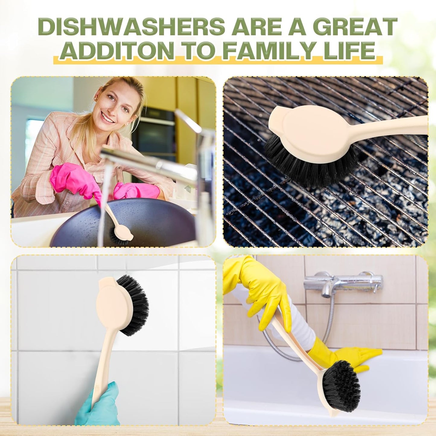 16 Pack Dish Brush with Handle Dish Scrubber Brush with Built-in Scraper Kitchen Scrub with Stiff