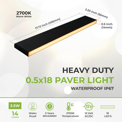 LUMENGY Paver Light Slim 0.5x18 Inch Glare-Free 2700K Warm White, Steel Brick Lighting for Pavers