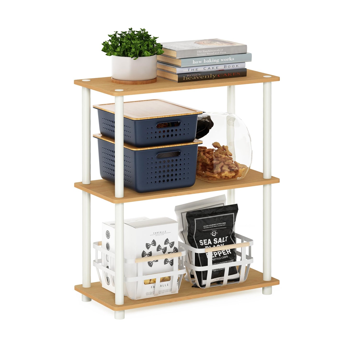 Furinno TURN-N-TUBE Storage Shelves, 3-Tier Book Shelf, Corner Shelf, Toolless Open Shelves, for