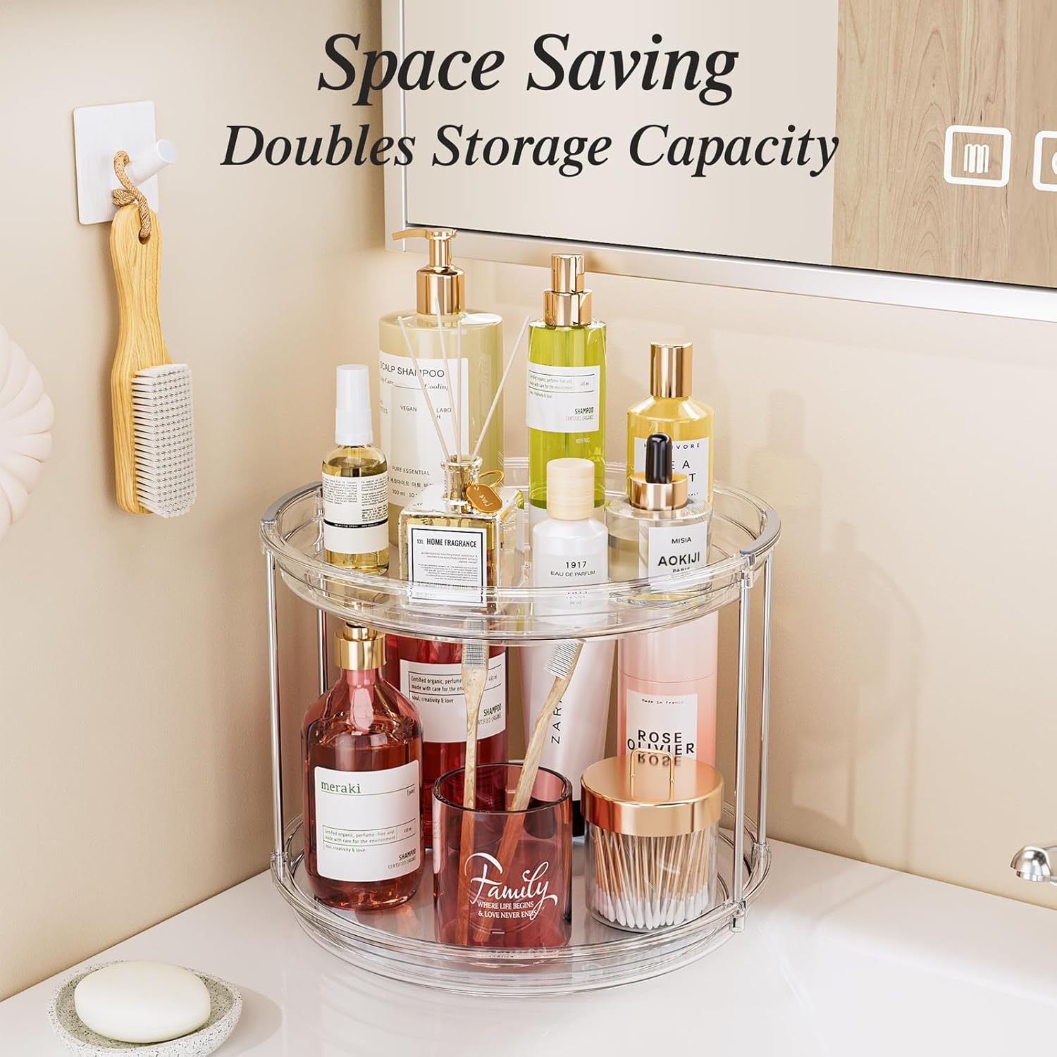 LAMU 2 Pack 10.6'' 2-Tier Lazy Susan Turntable Organizer Rotating Spice Rack Organization for