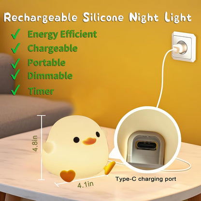 HAPPYBAG Cute Pea Duck Night Light,Duck Lamp,2 Levels Dimmable Silicone Ducky Light,LED Squishy