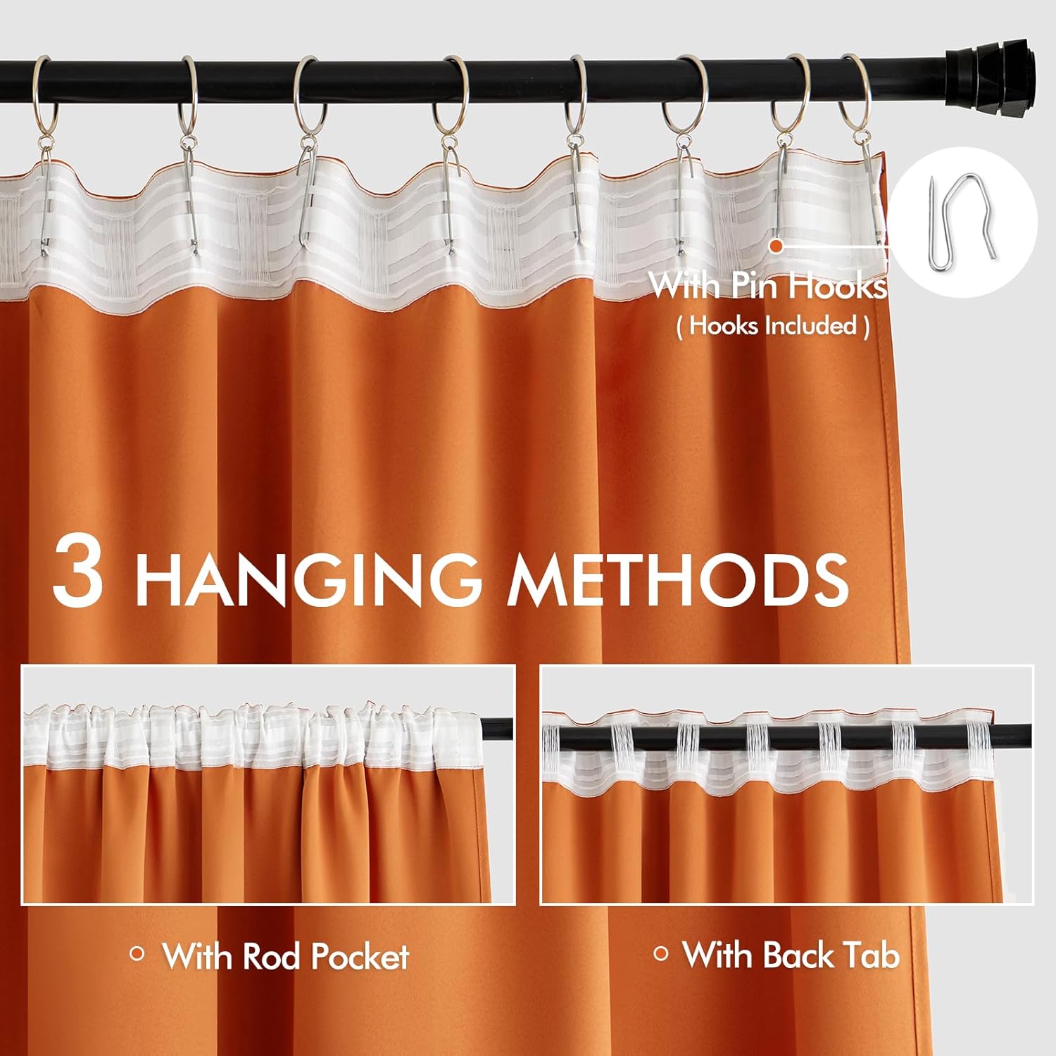 MIULEE 2 Panels Orange Back Tab Blackout Curtains 84 Inch Length for Living Room Bedroom Privacy