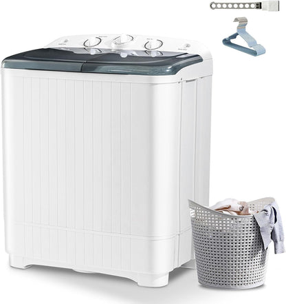 Portable Mini Twin Tub 22lbs Washing Machine With Drying Rack& 10 Hangers, 13lbs Washer & 9lbs
