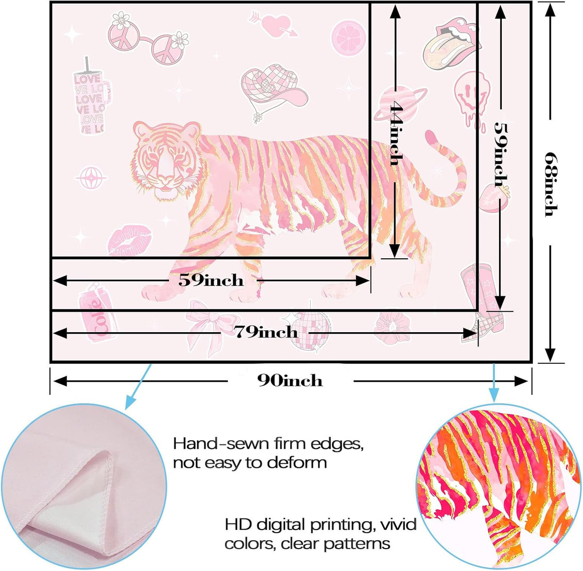 Lunerfex Y2K Tapestry Pink Tiger Wall Tapestry, Cute Tapestries for Bedroom Funny Tapestries Wall
