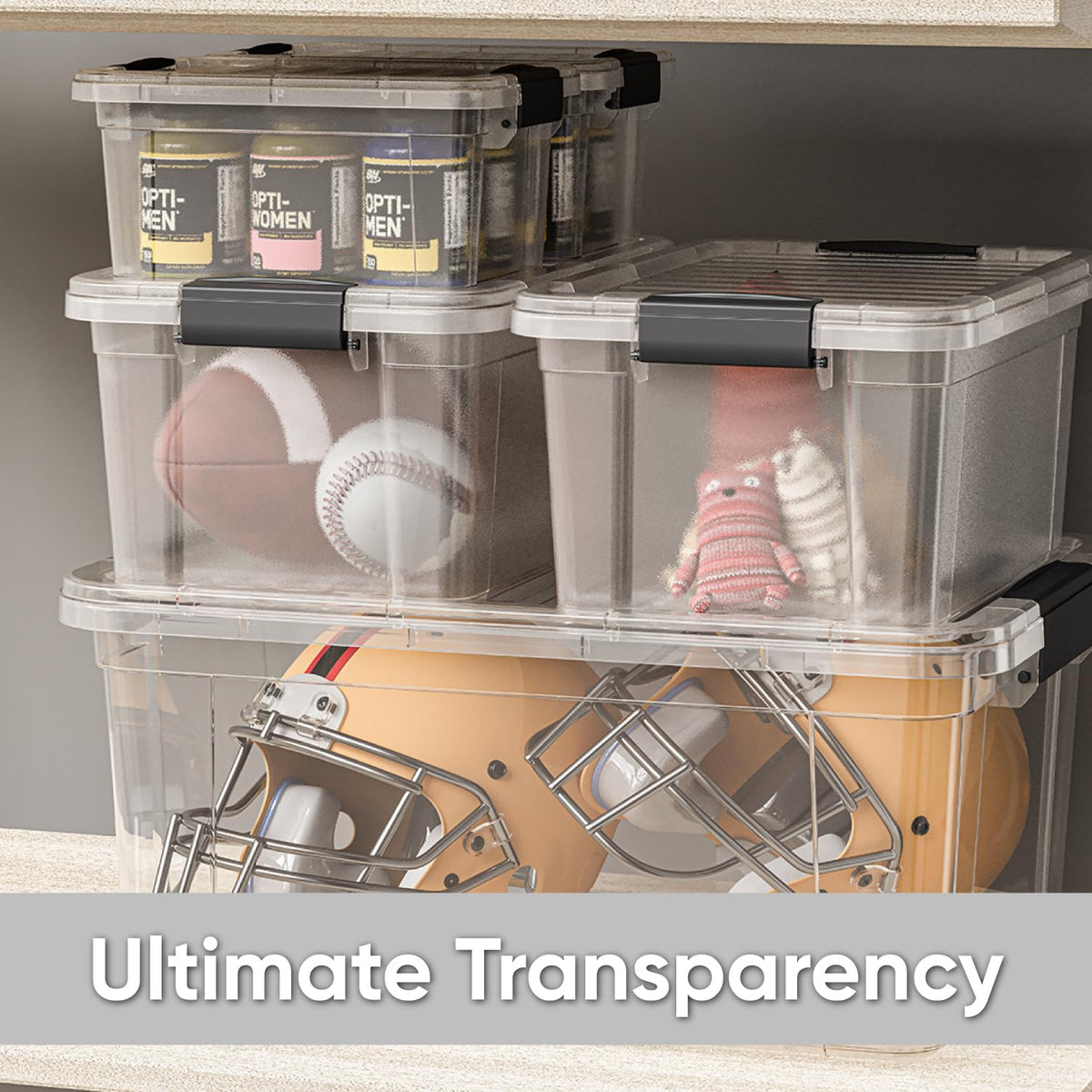 Superio Clear Storage Boxes with Lids, 2.3 Quart Plastic Container Bins for Organizing, Stackable