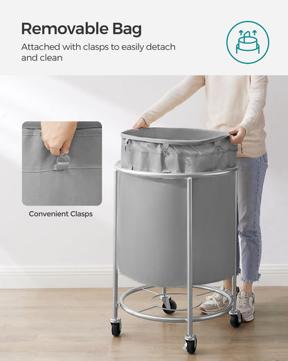 SONGMICS Laundry Basket, Rolling Steel Frame with 2 Locking Wheels, 190 L