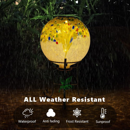 10" Diameter Solar Gazing Ball and 8.5" Metal Stand Indoor Outdoor Yard Art Ornament Coloful Spot
