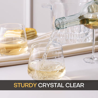 Stemless Wine Glasses Set of 6, 13.5oz Red White Wine Glasses for Daily Use, Hosting, Home Bar