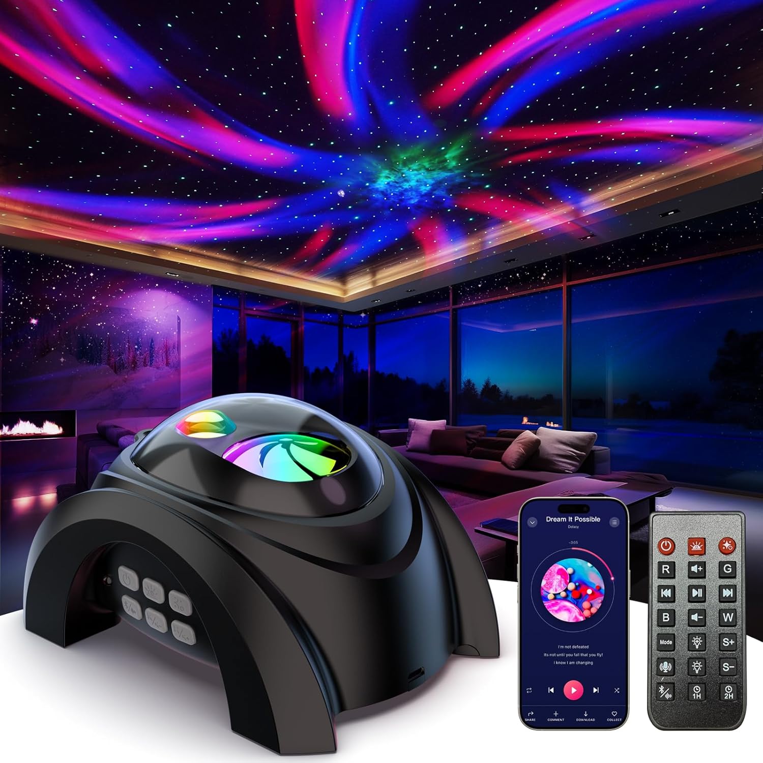 Rossetta Galaxy Projector, 58 Lighting Effects Star Projector Bluetooth Speaker White Noise Night