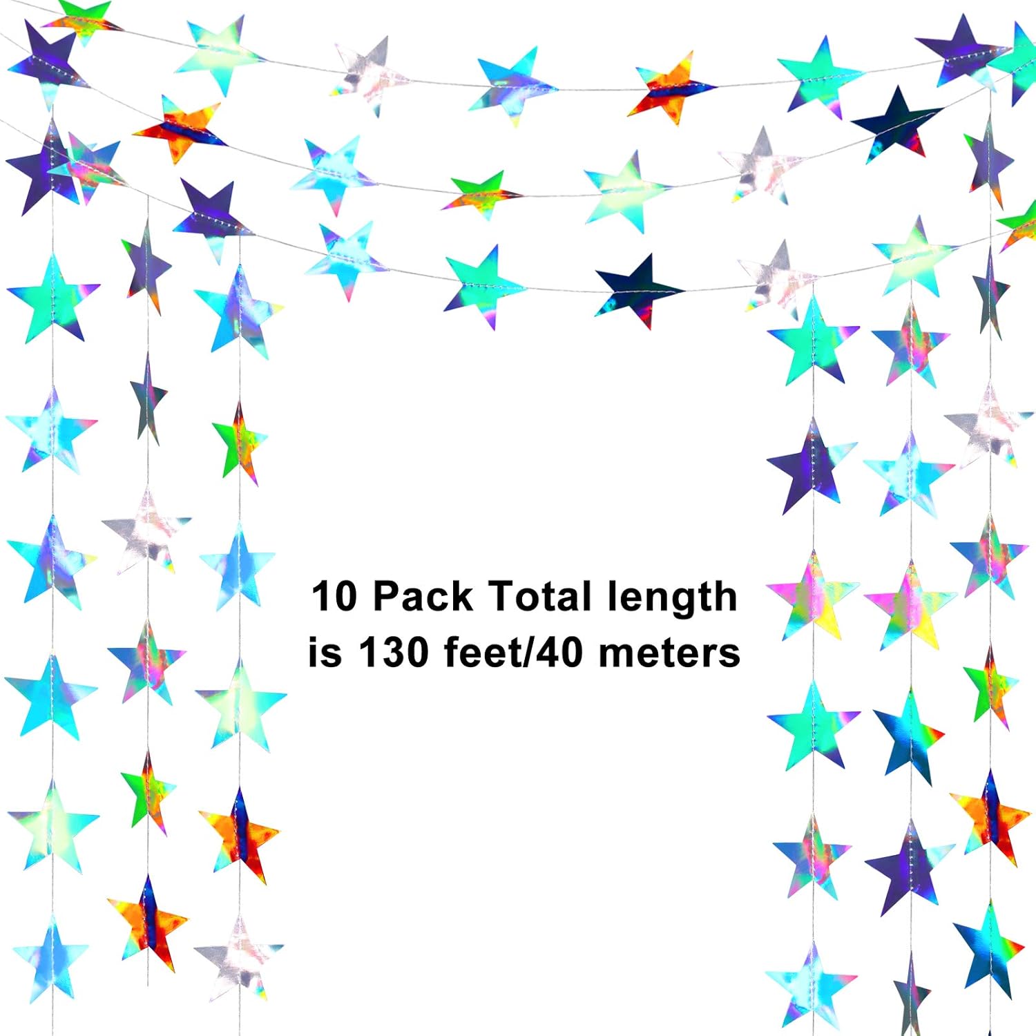 Patelai Glitter Star Garland Banner Decor 130 Feet Star Hanging Bunting Banner Twinkle Backdrop for