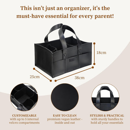 Premium Vegan Leather Baby Diaper Caddy Organizer – Portable Storage Basket for Newborn Essentials