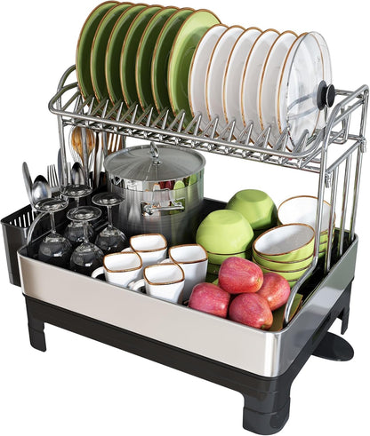 BOOSINY Extra Large Stainless Steel Dish Drying Rack, 2 Tier Dish Racks for Kitchen Counter, Dish