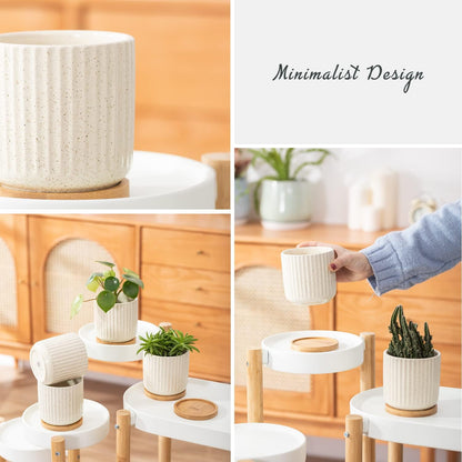 TAMAYKIM 4 Inch Ceramic Plant Pots with Drainage Holes, Modern Flower Planter with Saucer for