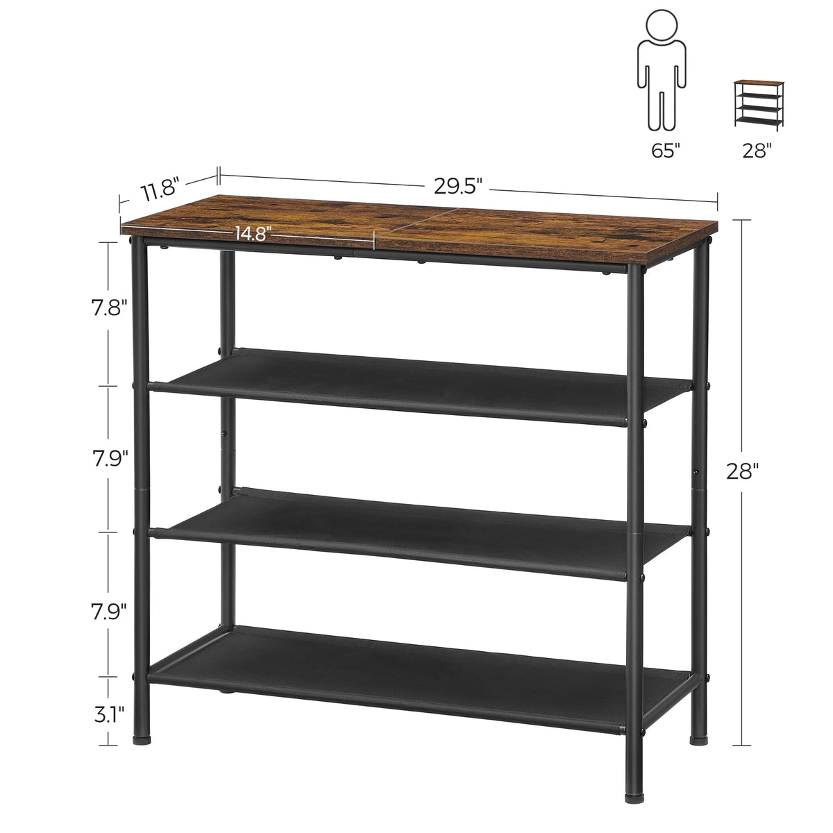 VASAGLE Shoe Rack, 4-Tier Shoe Storage Organizer for Entryway and Closet, Holds 9-12 Pairs of