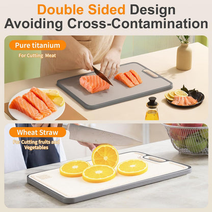 Titanium cutting boards for Kitchen,Double Sided Food Grade,Pure Titanium and Wheat Straw PP
