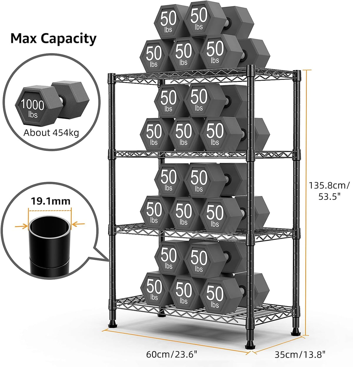 1000 lbs Storage Shelving Steel Heavy Duty 4-Tier Utility Shelving Unit Steel Organizer Wire Rack