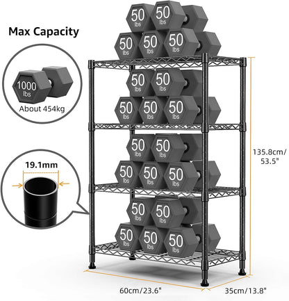 1000 lbs Storage Shelving Steel Heavy Duty 4-Tier Utility Shelving Unit Steel Organizer Wire Rack