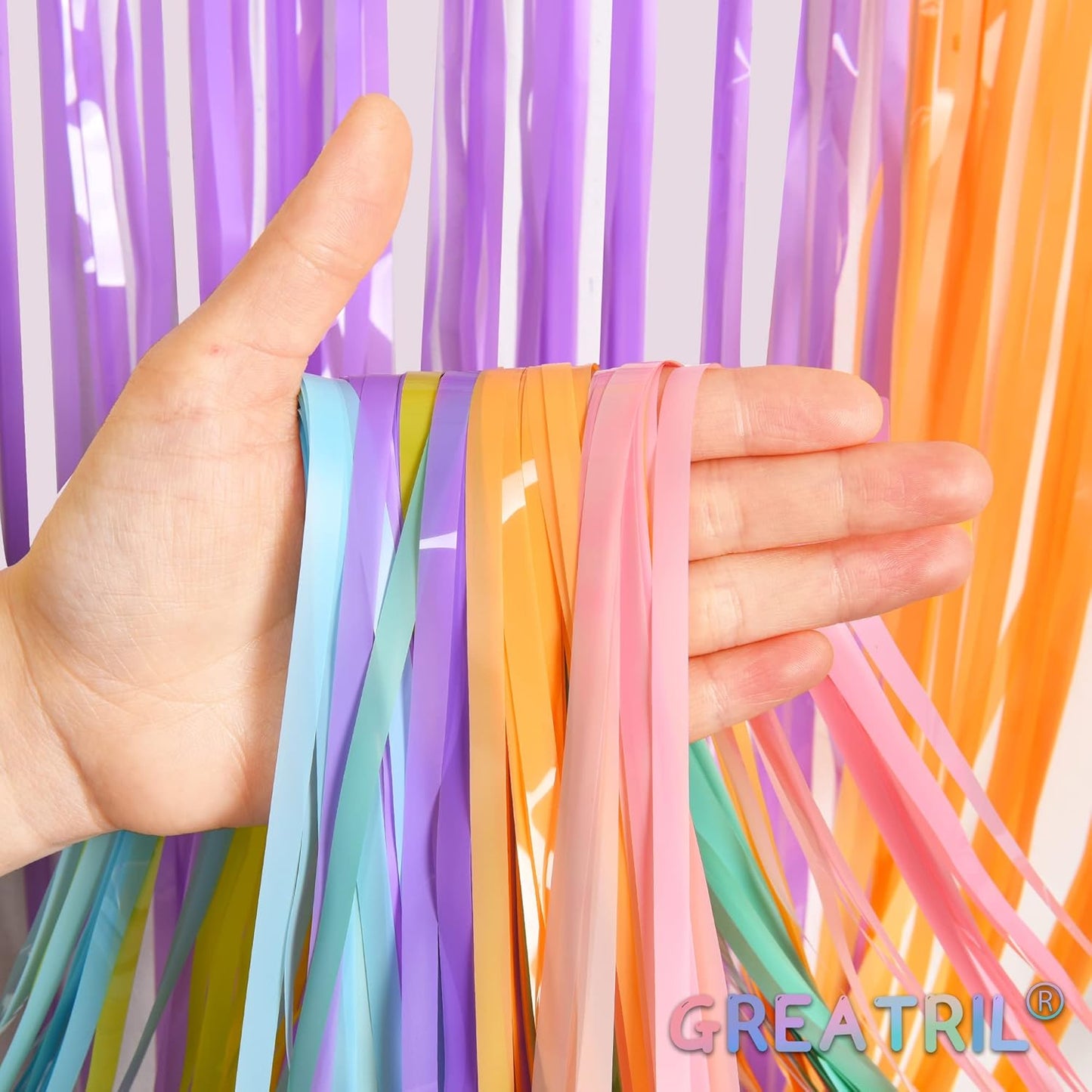 Pastel Tinsel Curtain Party Backdrop - GREATRIL Pastel Color Foil Fringe Curtain Photo Booth