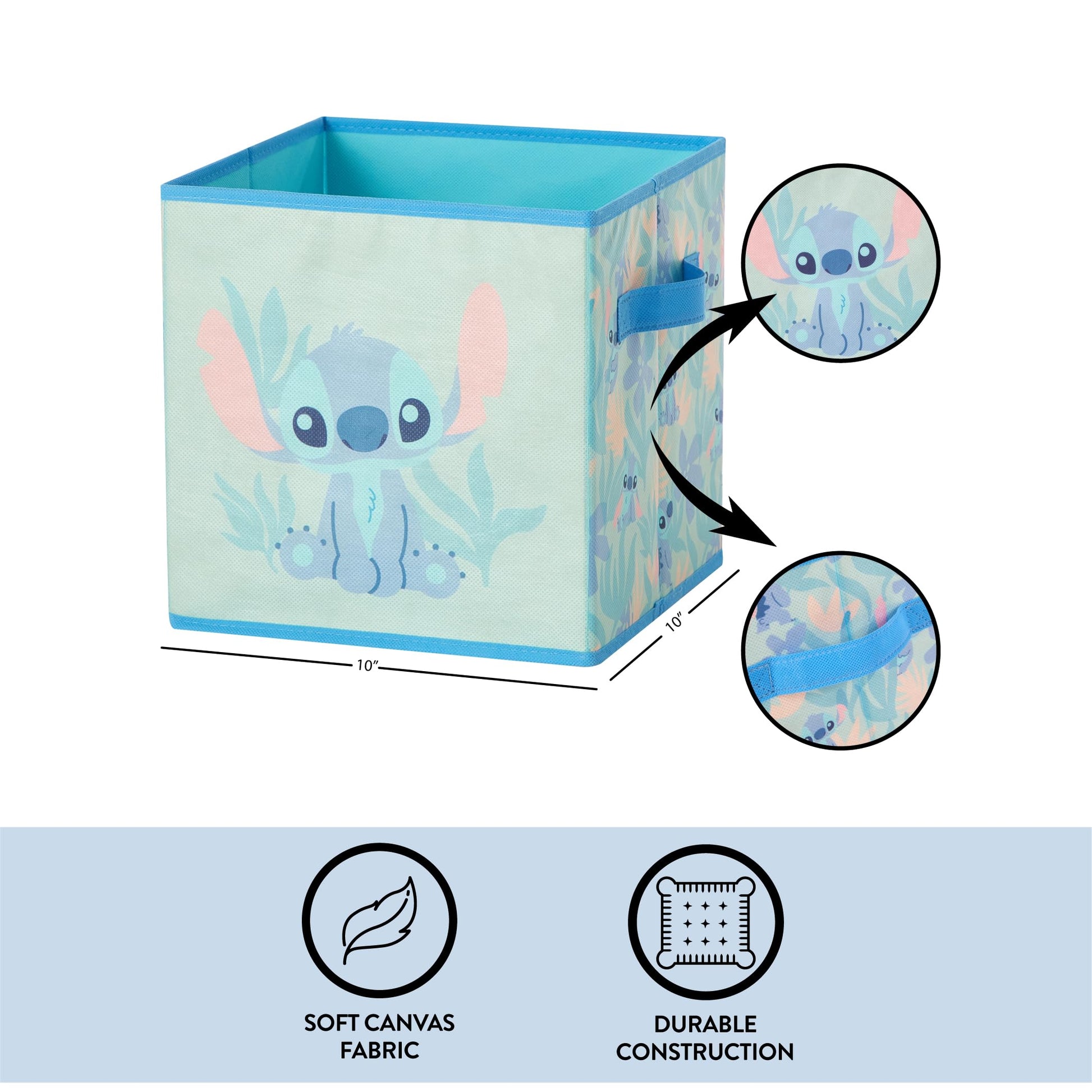 Stitch Storage Cubes Set of 2 Durable Fabric Bins with Handles, 10"x10"x10" Collapsible Cube