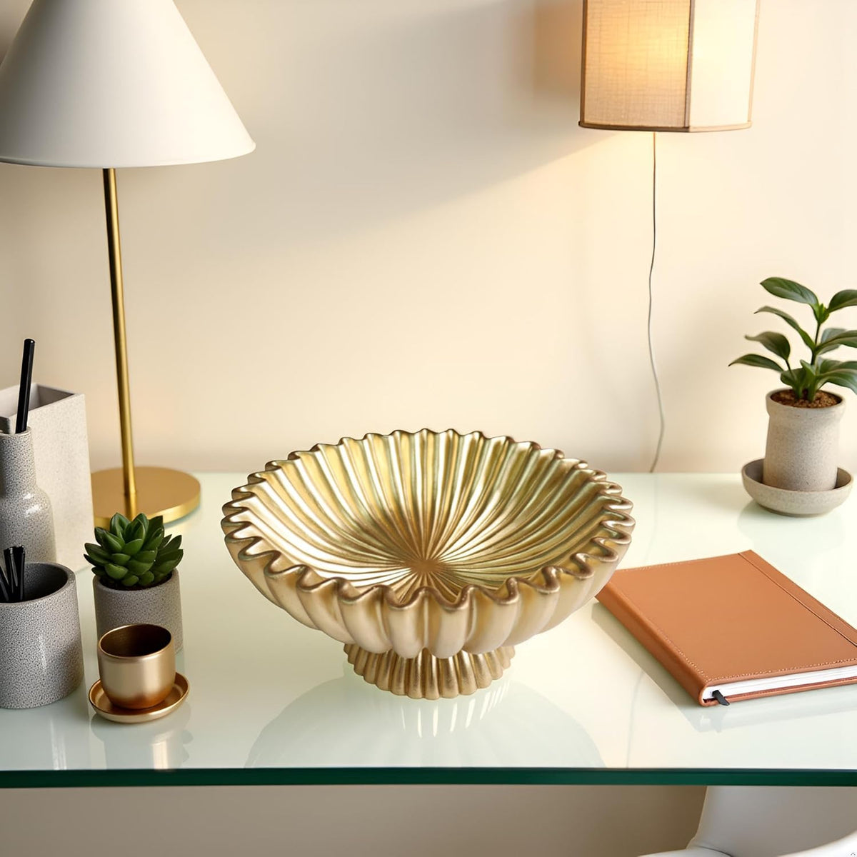 10" Large Decorative Bowl decor, Scalloped Bowls for Modern Home Decor,Ruffle Decor,Stylish Key