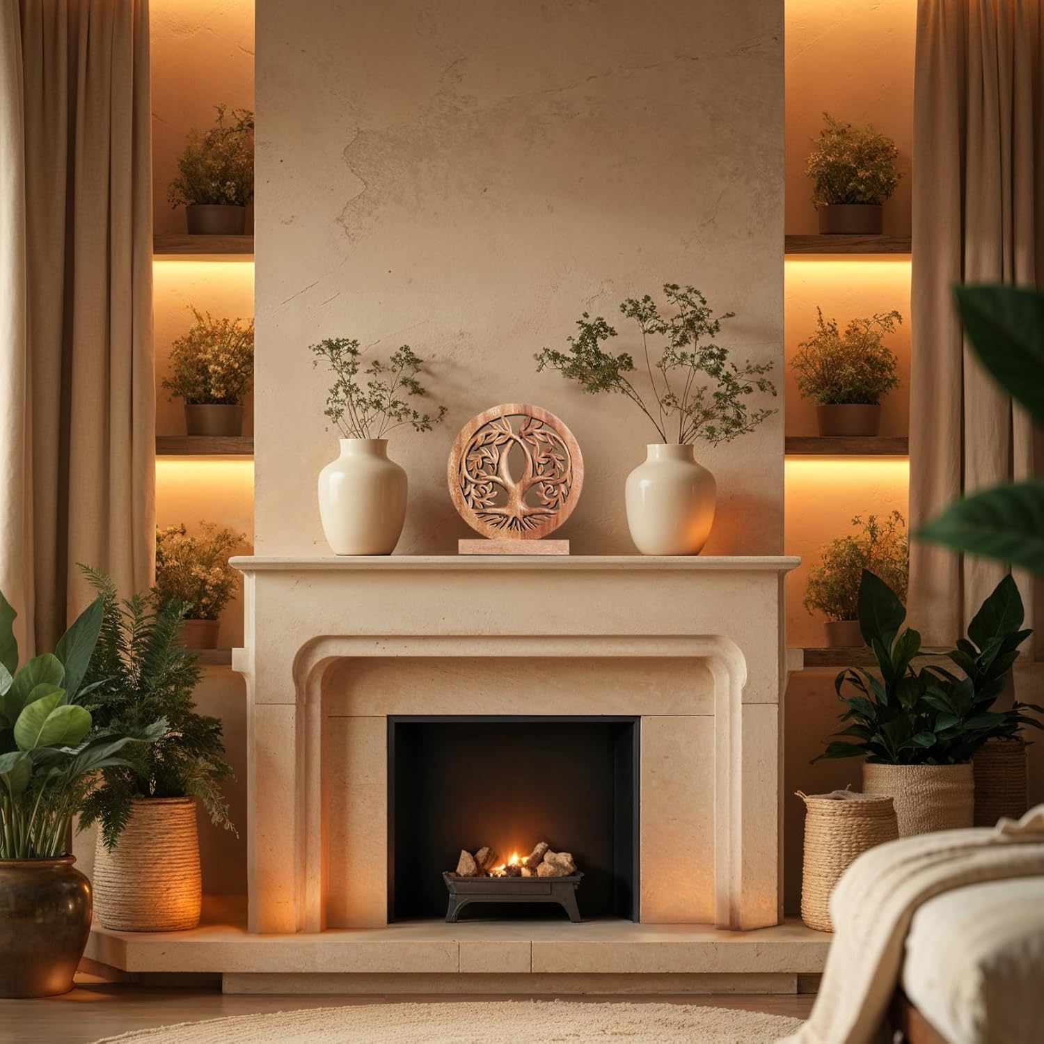 Decozen Solid Wood Tree of Life Sculpture - Home Decor, Living Room, Boho, Shelf, Coffee Table