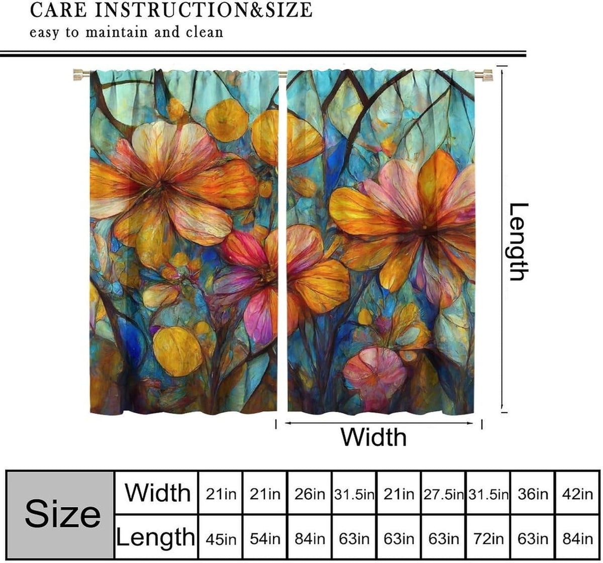 Stained Glass Curtains,Magic Forest Colorful Flowers Abstract Art Home Decor Drapes for Bedroom
