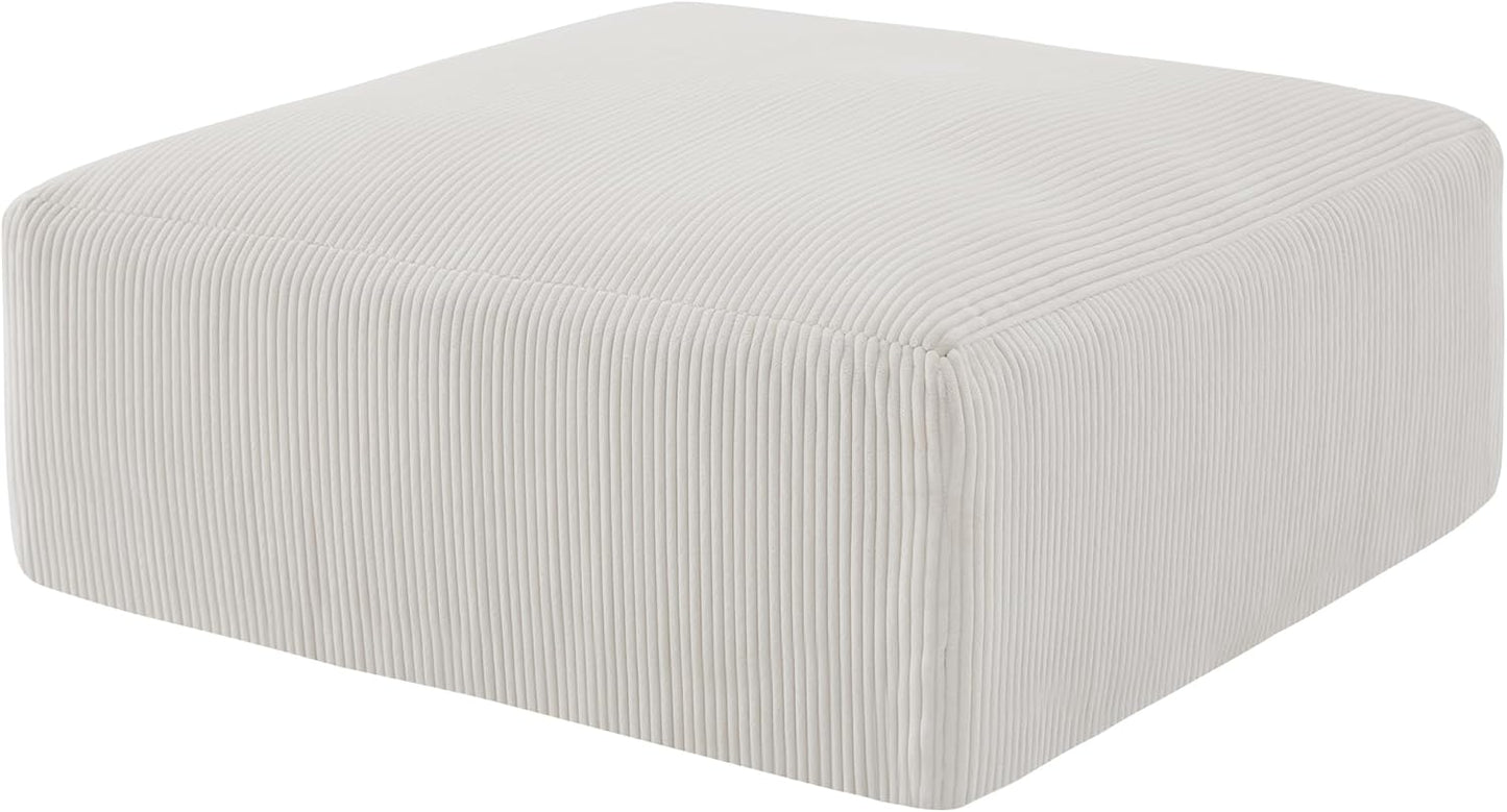 40" Square Stuffed Ottoman Pouf for Sofa Couch, Corduroy Poufs with Foam Chunk Filling, Furry &