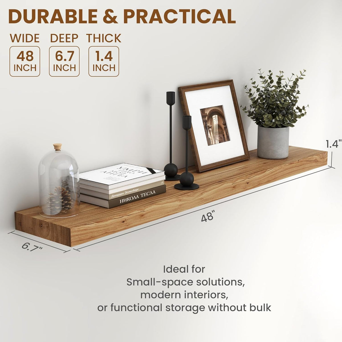 Fun Memories Rustic Elm Wood Floating Shelves for Wall, 48" Floating Shelf Wall Mounted, Long