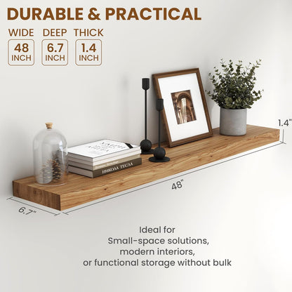 Fun Memories Rustic Elm Wood Floating Shelves for Wall, 48" Floating Shelf Wall Mounted, Long