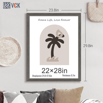 VCK 22x28 Frame Set of 3, Gray Solid Wood Poster Picture Frame, Exclusive Wood Grain, Wall Gallery
