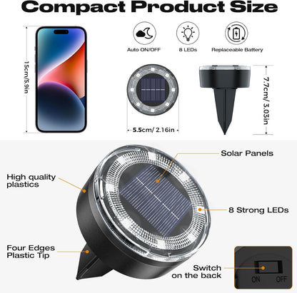 Mini Solar Ground Lights, 24 Pack Solar Lights Outdoor Waterproof, Upgraded LED Flat Landscape