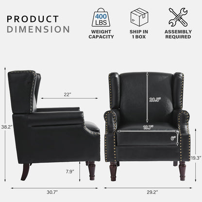 Accent Chairs, Faux Leather High Back Armchair Set of 2 or Living Room, Comfy Upholstered Single