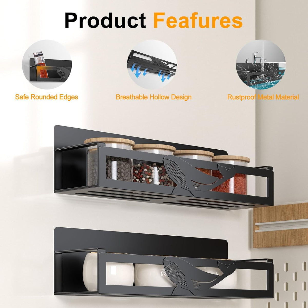 Magnetic Spice Rack for Refrigerator, 2-Pack Metal Spice Organizer for Kitchen Storage