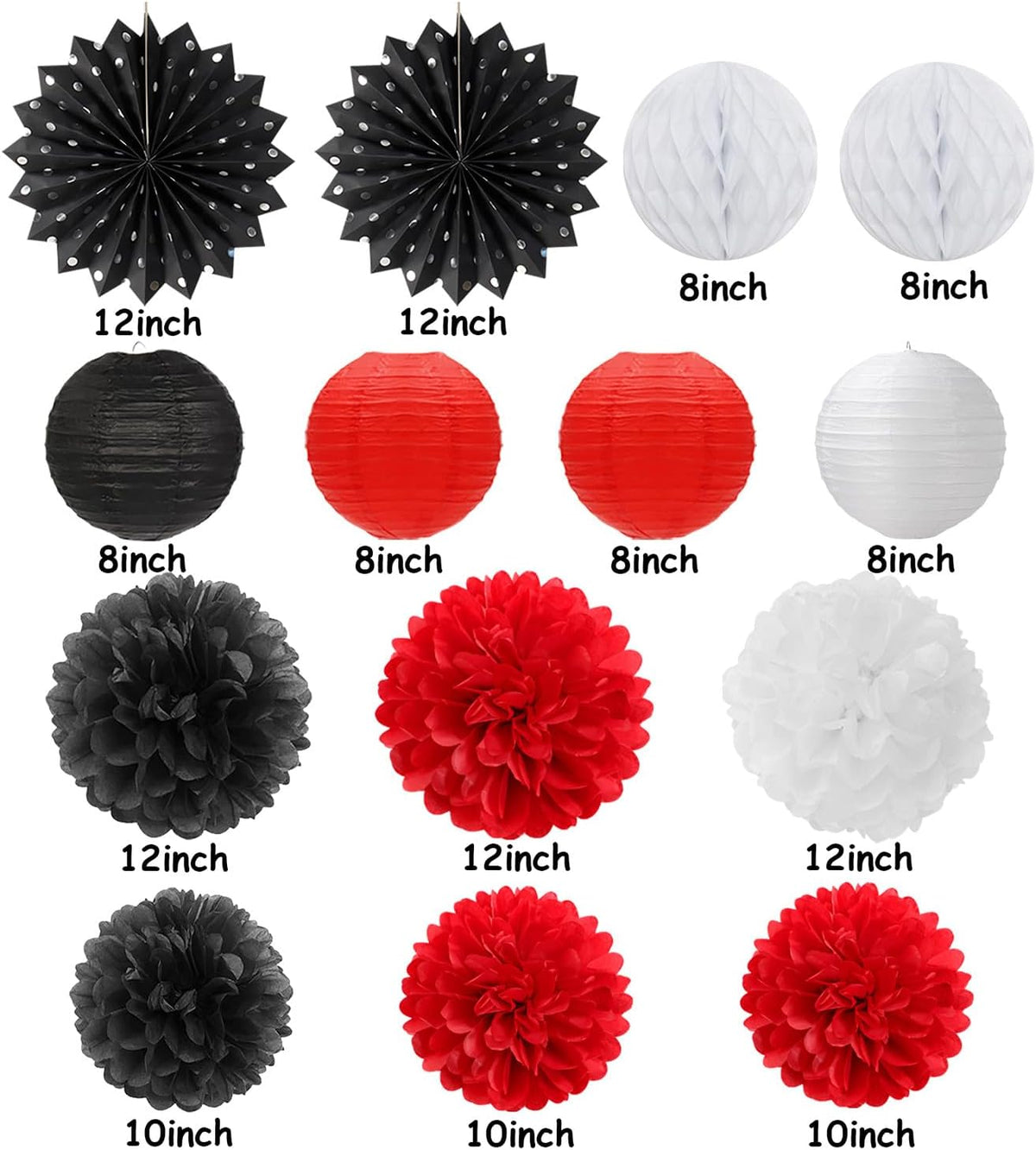 Black White-Red Party-Decorations Streamers Lanterns - 14pcs Birthday Graduation 2025 Paper