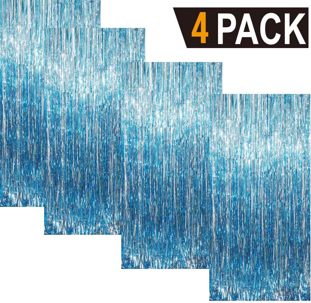 GOER 3.2 ft x 8.2 ft Metallic Tinsel Foil Fringe Curtains Party Photo Backdrop Party Streamers for