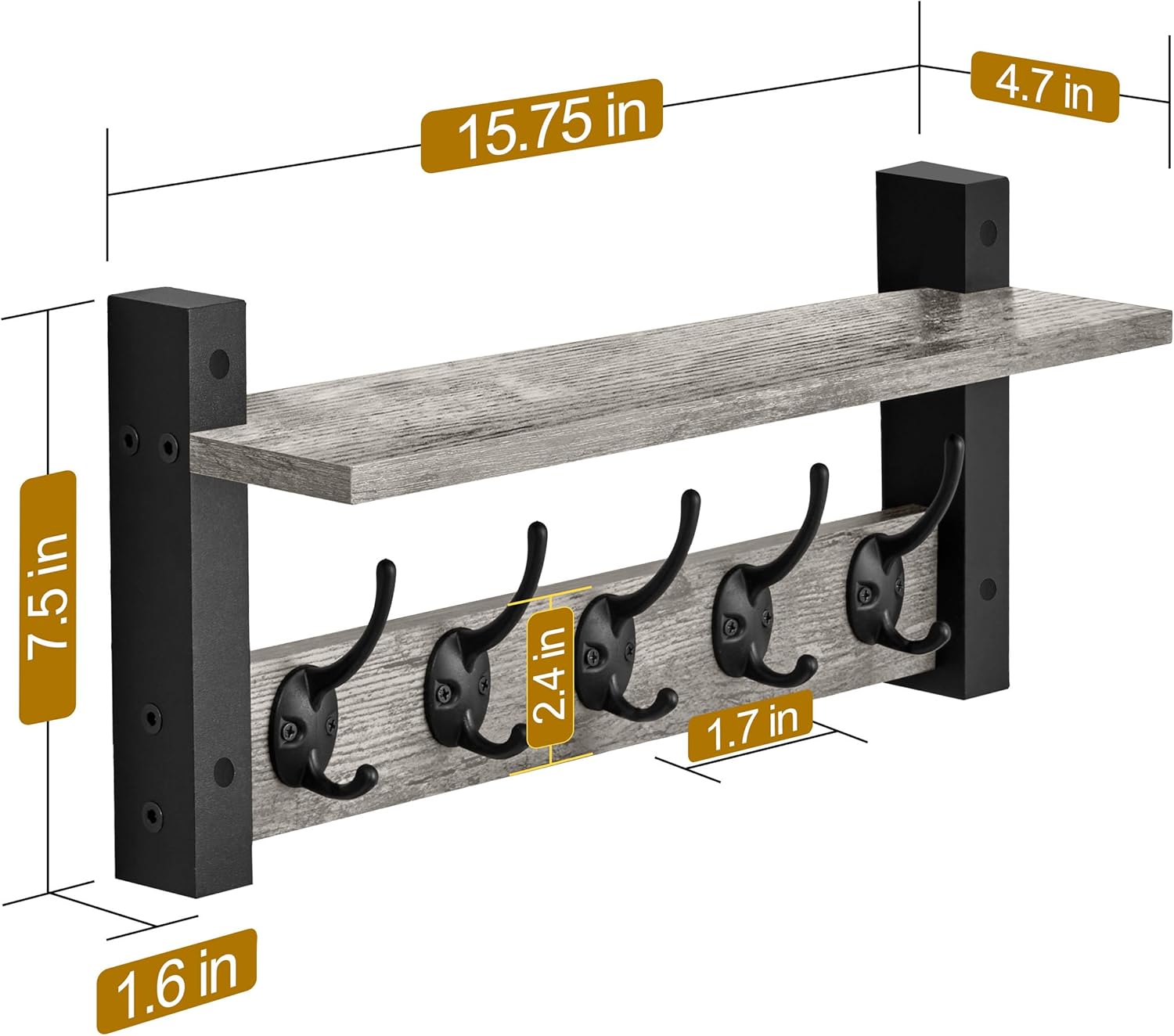 Sorbus Coat Hooks Wall Mount with Shelf – 16 Inch Coat Rack Wall Mount with 5 Heavy Duty Hooks