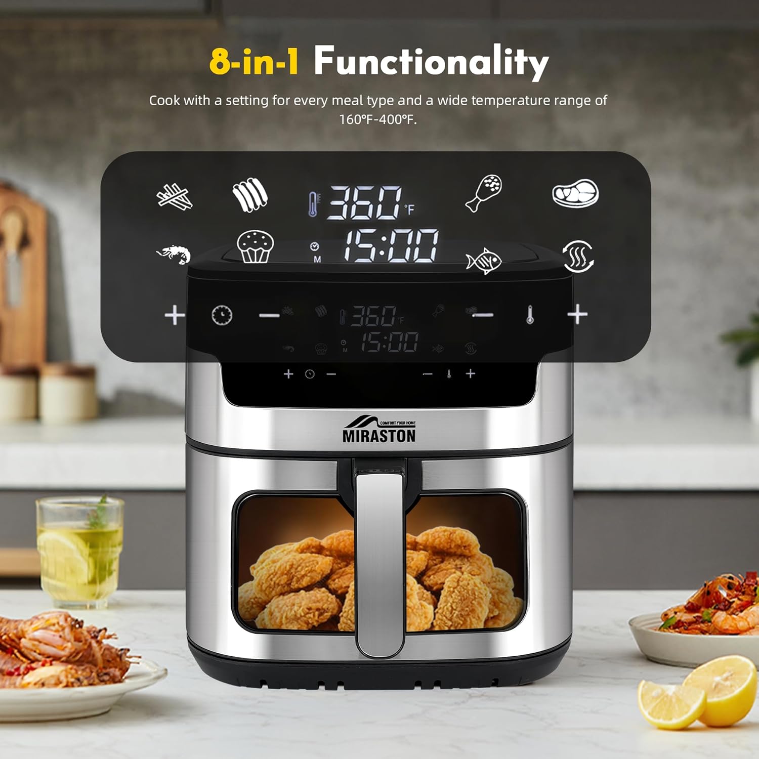 8.5QT Air Fryer, Family Size Digital Air Fryers, Nonstick Square Basket, Smart Touchscreen with