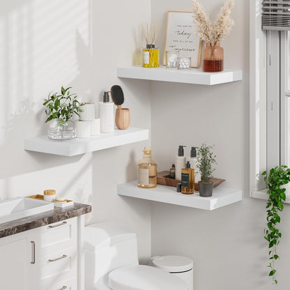 Heimlove 12" Deep White Floating Shelves for Wall, 24 Inch Wall Shelf Bathroom Shelves Set of 2