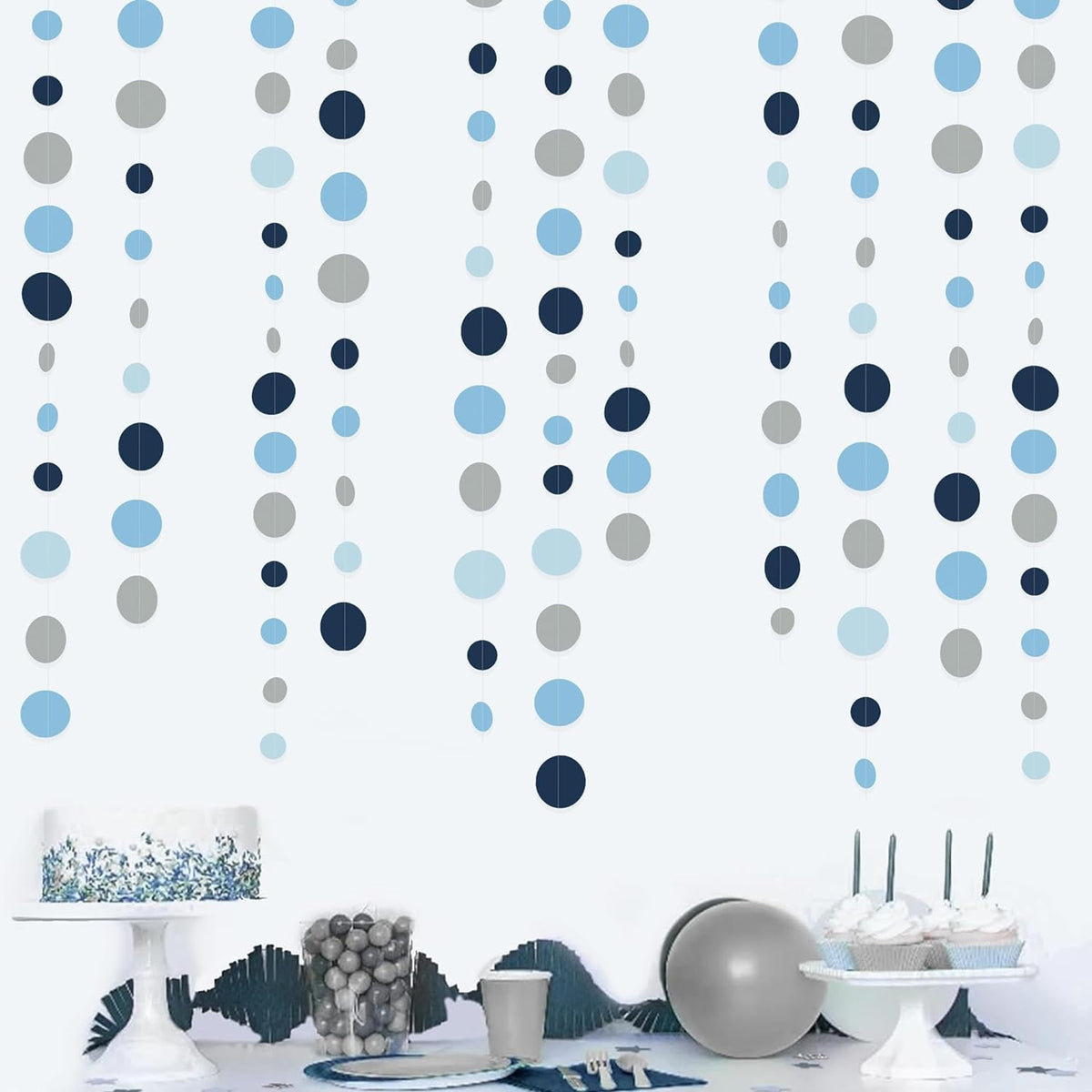 Dusty Blue Party Decorations Navy Blue Circle Dots Garland Gray Blue Hanging Paper Polka Dot