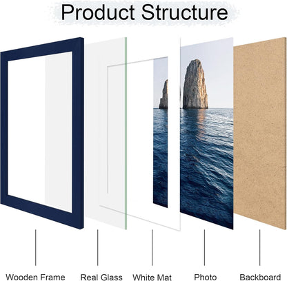 10x14 Picture Frame Set of 4, 10 x 14 Wood Photo Frames with Mat for 8x12 or 30x40cm Diamond