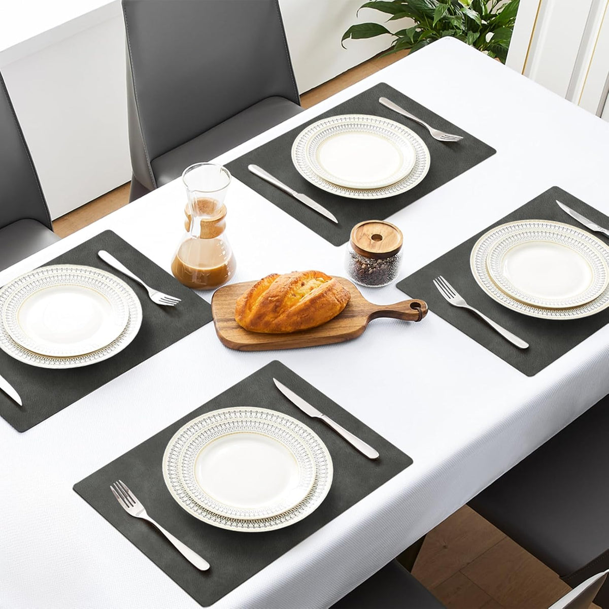 MOSAYT Vinyl Placemats Set of 8-12 X 17 Inch - Faux Leather 100% Waterproof Oil-Proof Wipeable PU