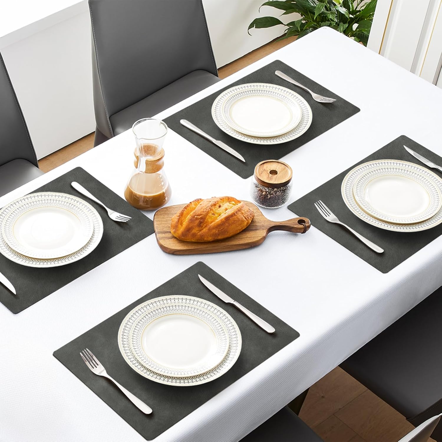 MOSAYT Vinyl Placemats Set of 6-12 X 17 Inch - Faux Leather 100% Waterproof Oil-Proof Wipeable PU