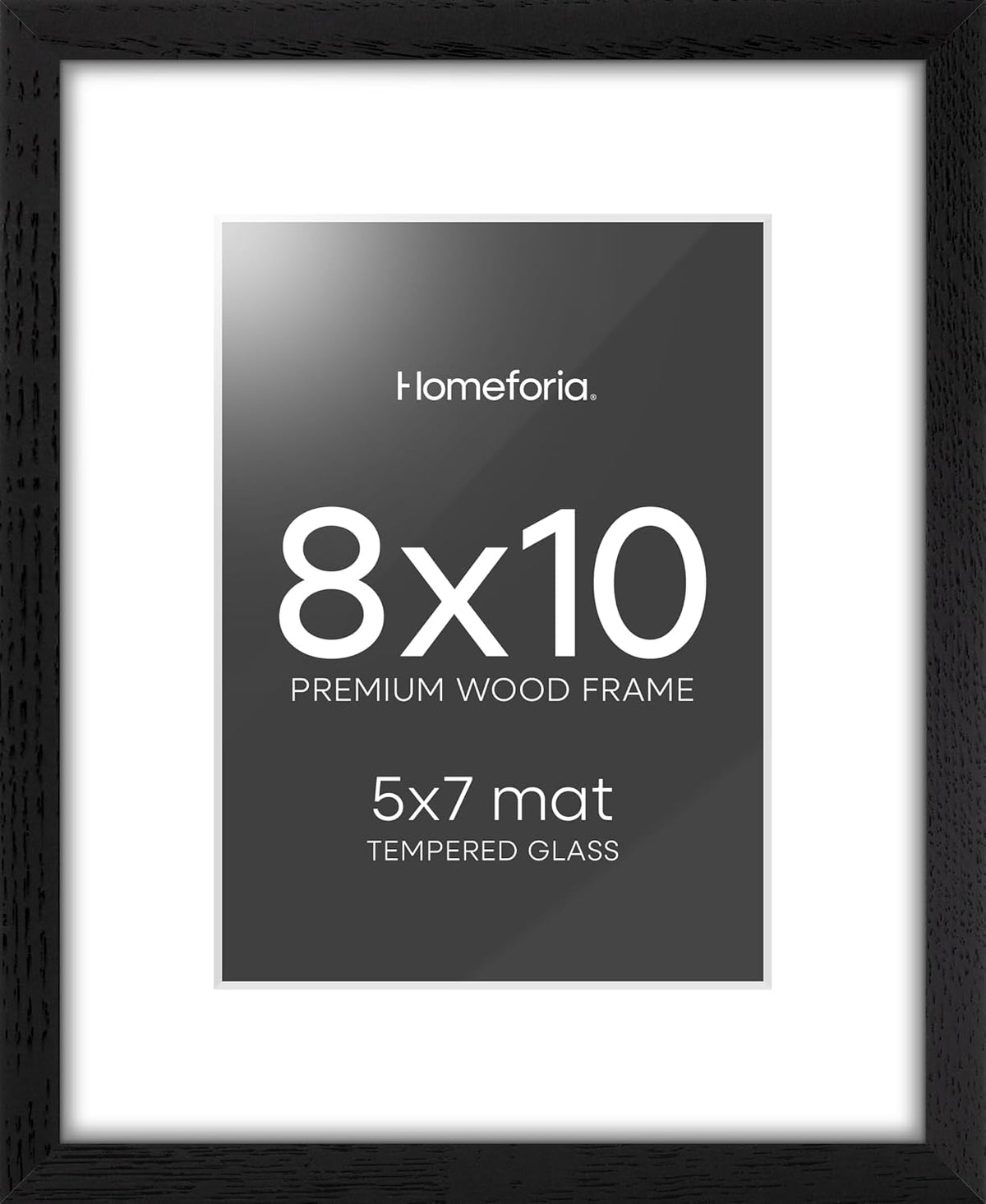 Homeforia 8x10 Picture Frame Black Wood, High End Oak 8 x 10 Wooden Frames with Mat 5 by 7 Print