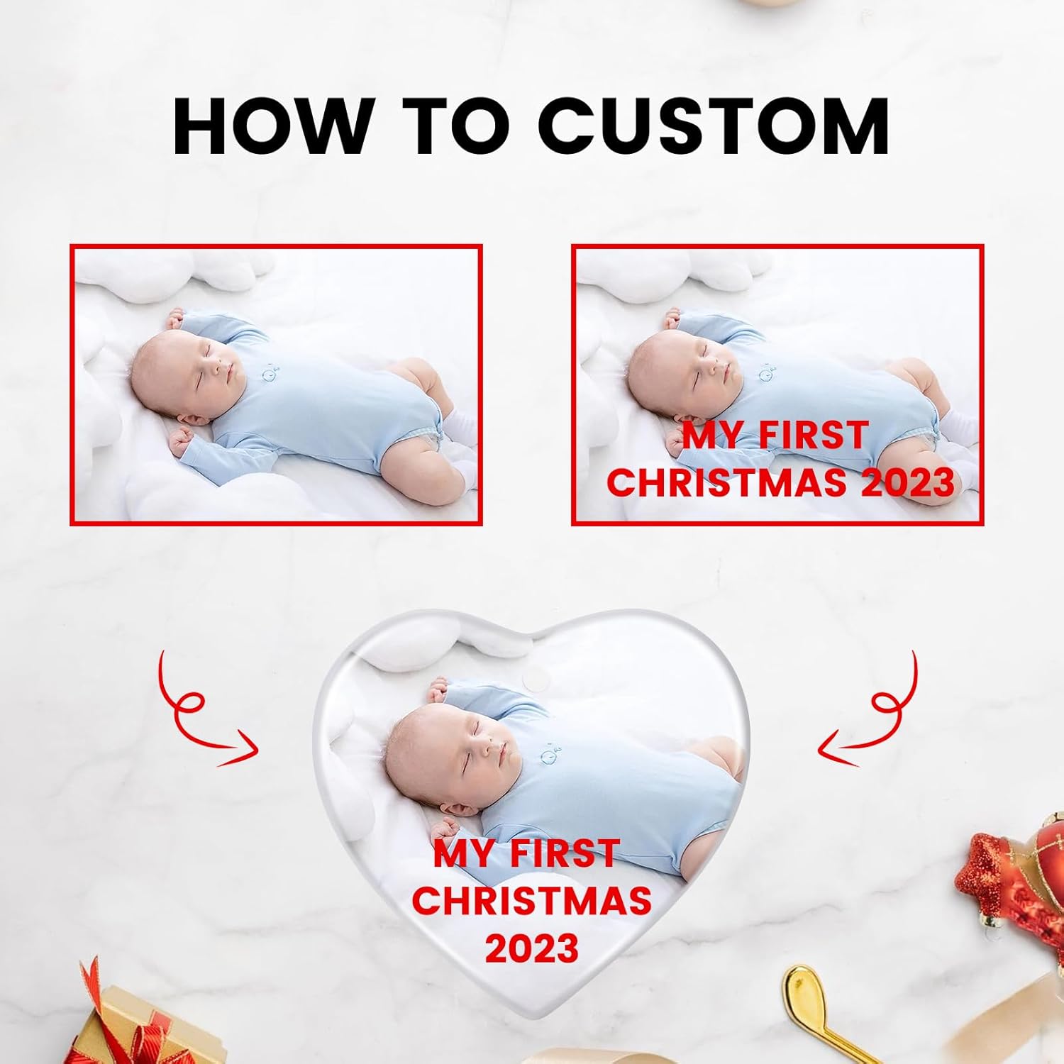 Personalized Christmas Ornaments 2025, Double-Side Custom Christmas Ornament, Heart Ceramic Photo