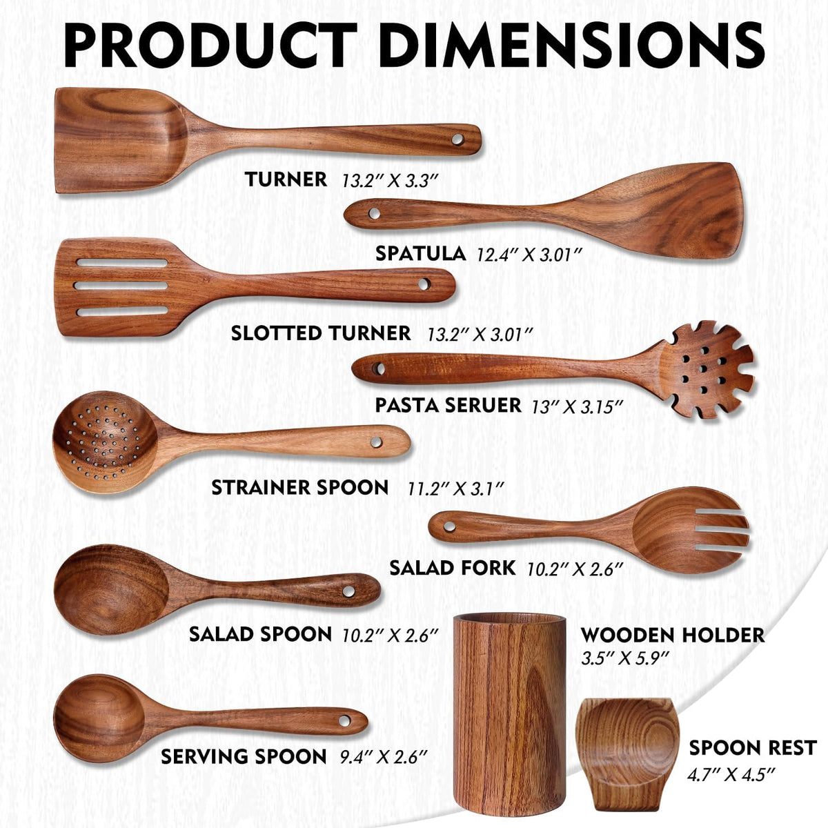Wooden Spoons for Cooking 10 Pieces Set, Teak Kitchen Utensils Spatula, Wooden Cooking Utensils