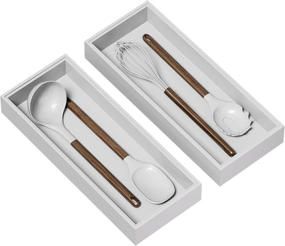 Kitchen Drawer Organizer - 2 Pack, Stackable Bamboo Drawer Organizers, Wooden Storage Box Tray for