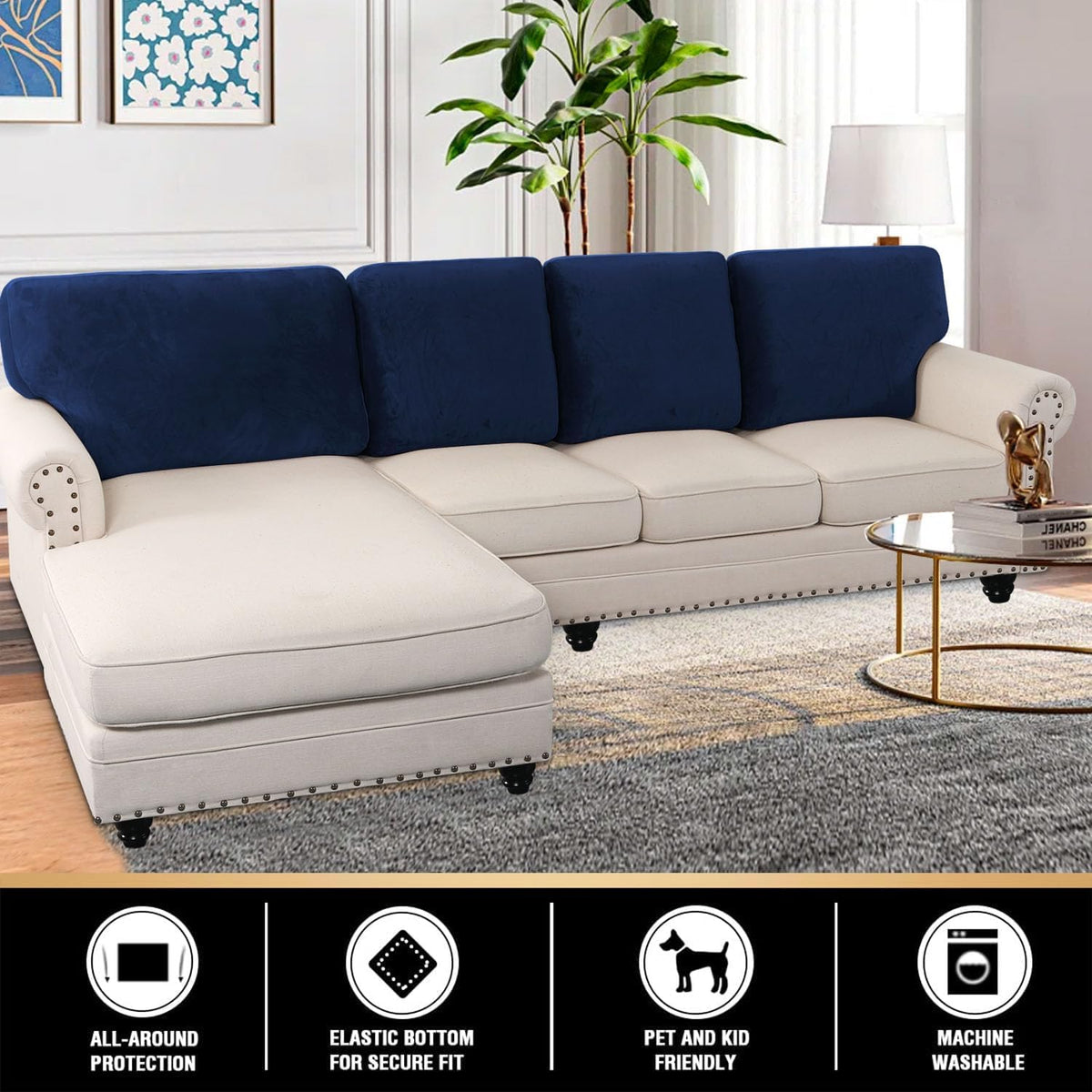 PrinceDeco Sectional Couch Covers Velvet Cushion Covers for Sectional Couch Washable Cushion Covers