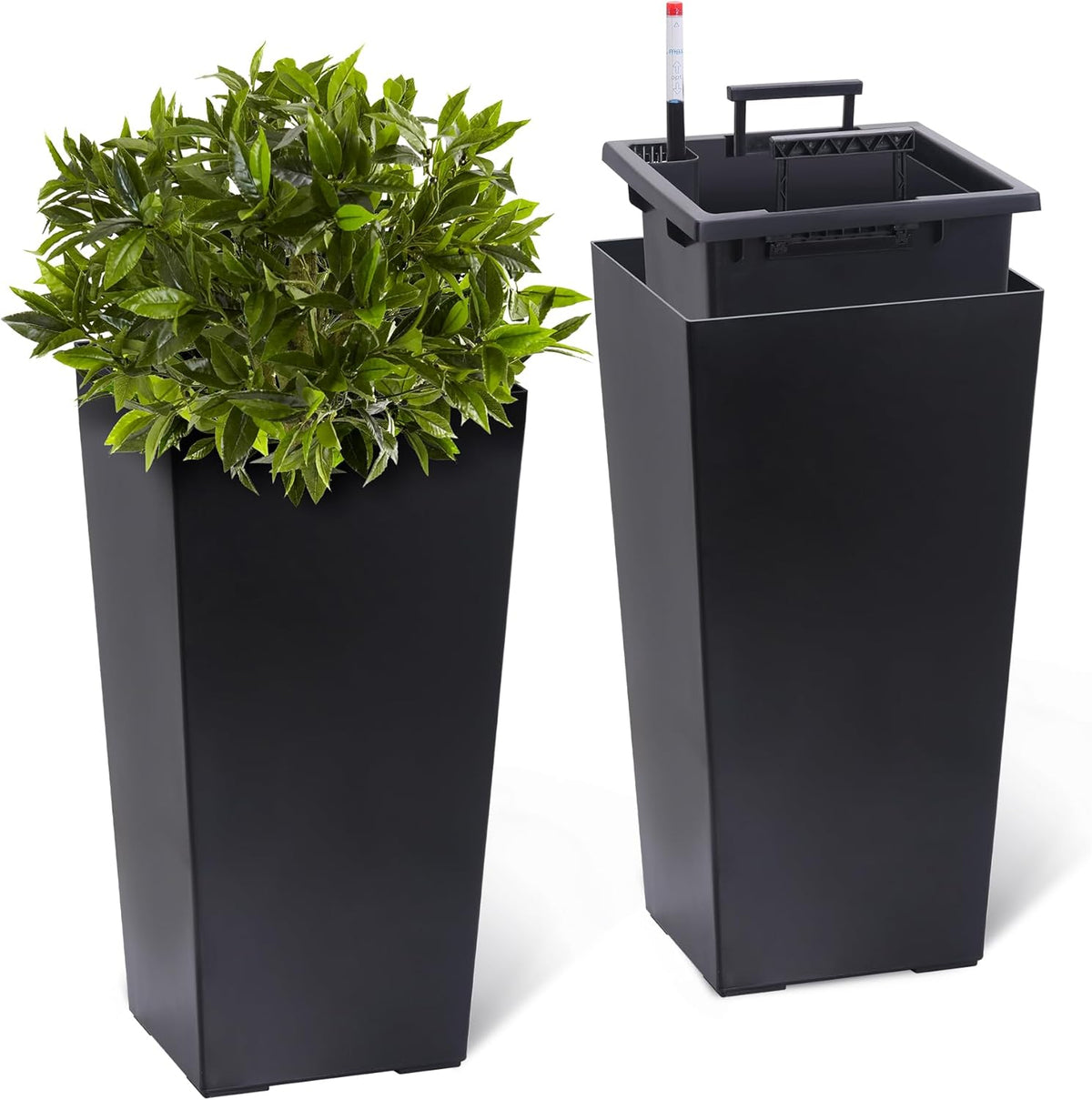 22.5" Tall Planters Set of 2, Outdoor＆Indoor Black Planter Pots, High Front Porch Planter Pots with