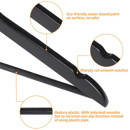 Amazon Basics Wood Suit Clothes Hangers for Closet Organizer, Black, 30-Pack